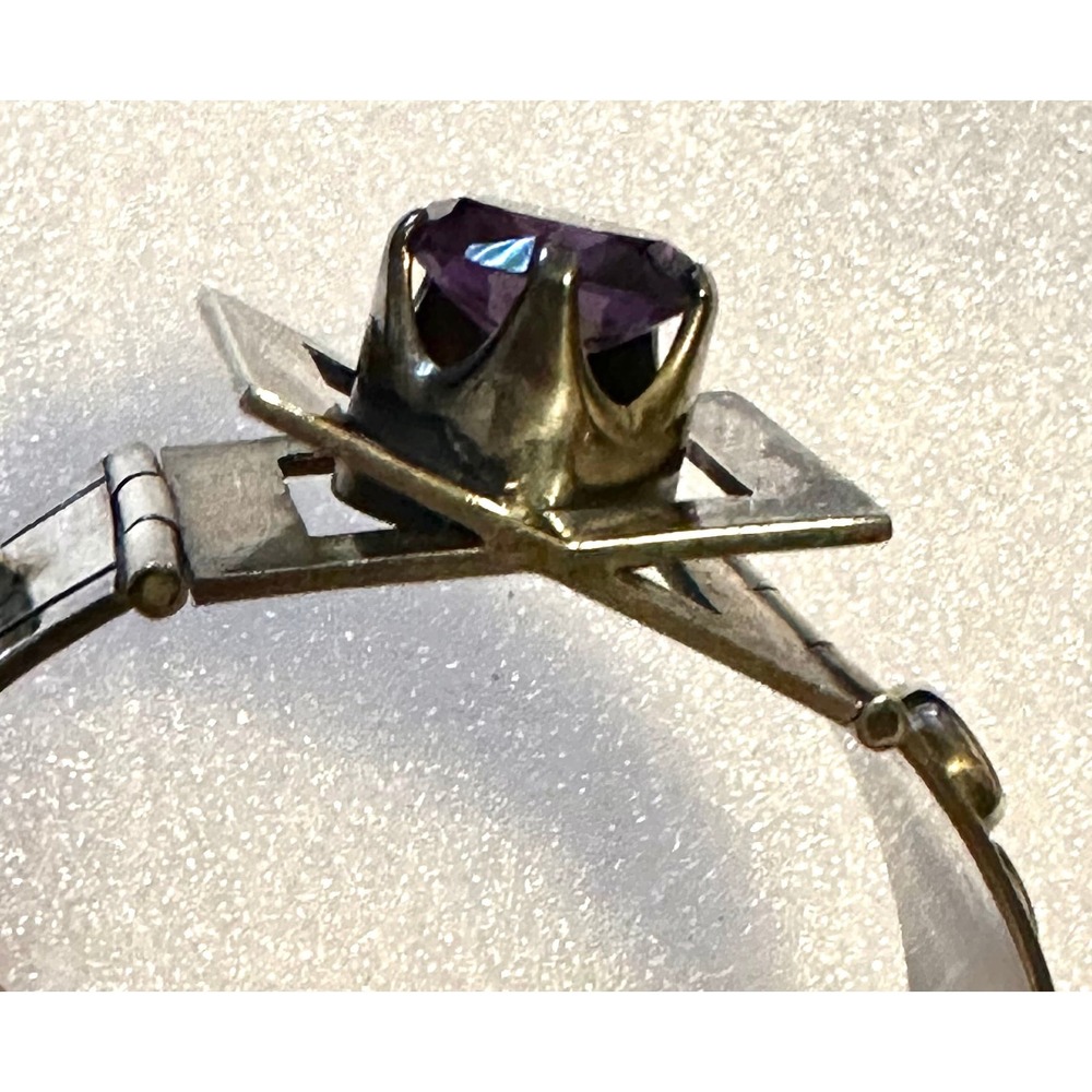 Vintage Mexico Sterling Silver & Amethyst Modernist Cuff Hinged Bracelet - Picture 9 of 9